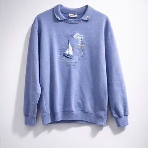 Vintage Coastal Cottage core Sweater with Johnny Collar